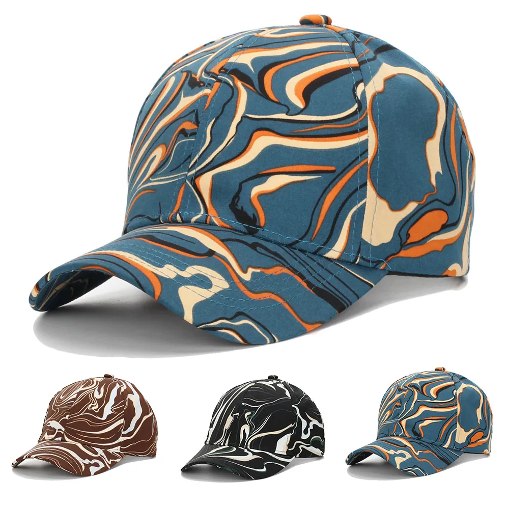 Baseball Cap Polyester Marble Pattern Abstract Fluid Art Print Adjustable Curved Brim Outdoor Sunshade Hat Unisex