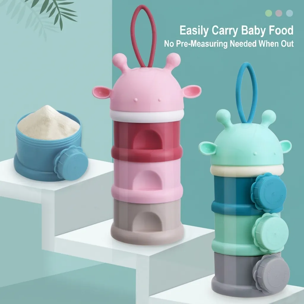 Tragbarer Baby Milchpulverspender Stapelbare Aufbewahrungsbox Behälter Mit Silikongriff Giraffe Cartoon Deckel BPA Frei PP