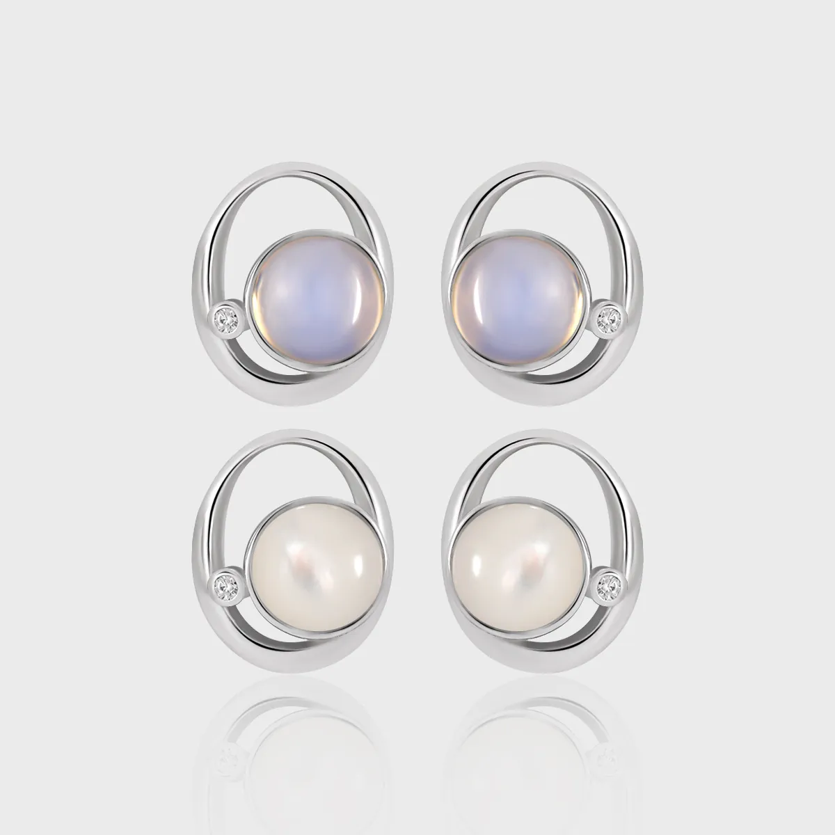 Orecchini A Lobo Tondi Cavi Con Perno In Argento 925 Opale Madreperla Zircone Gioielli Eleganti Donne