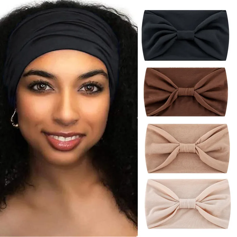 Solid Color Wide Knotted Bow Headband Elastic Yoga Sports Sweatband Polyester Spandex Hair Accessories Women