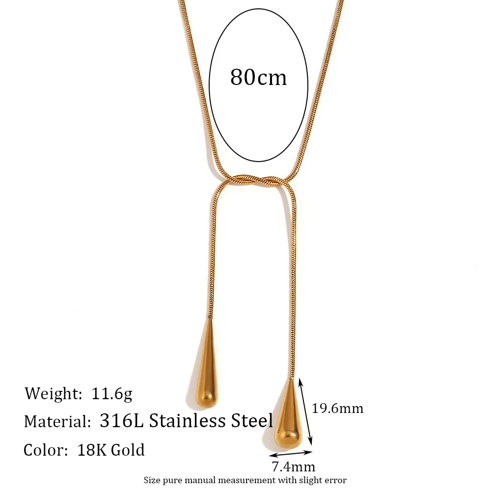 Collier Longue Chaîne d'Os de Serpent en Acier Inoxydable Plaqué Or 18K avec Pendentif Goutte d'Eau pour Femme Minimaliste Mode Bijoux Personnalisés en Forme de Y