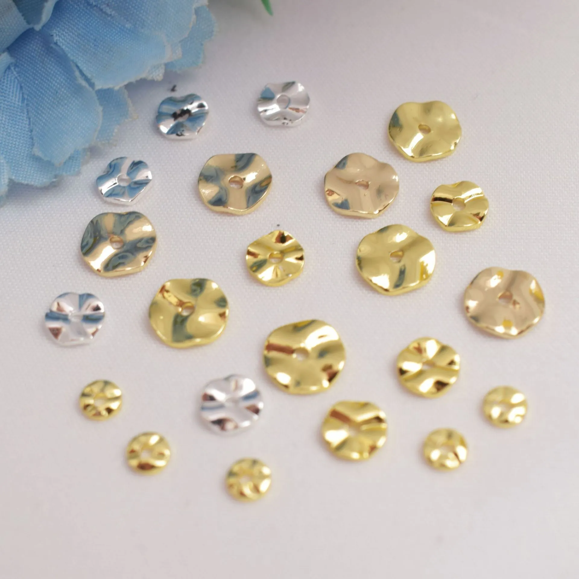 Irregular Round Spacer Beads Copper Water Ripple Textured Loose Beads For DIY Jewelry Making Vintage Baroque Style Plated Craft