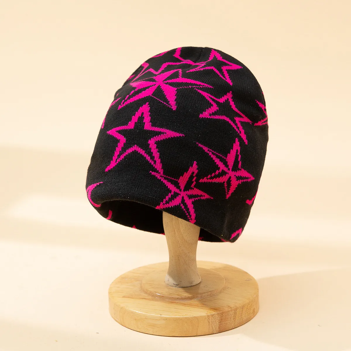 Bonnet En Tricot Motif Étoile Acrylique Jacquard Slouchy Chaud Hiver Streetwear Unisexe Décontracté