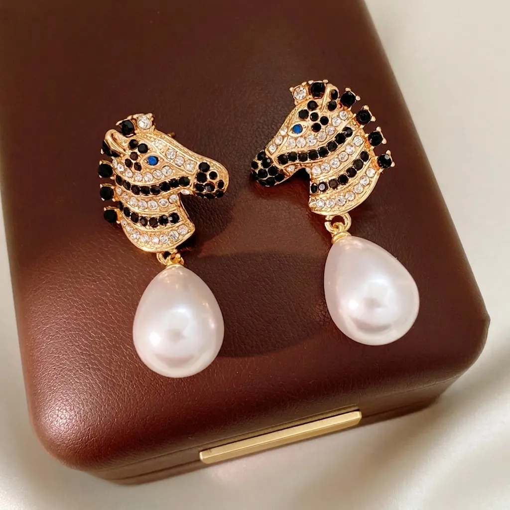 Orecchini Pendenti Zebra Con Strass E Perla Artificial A Goccia Con Silver Earring Post Gioielli Retrò Per Donna