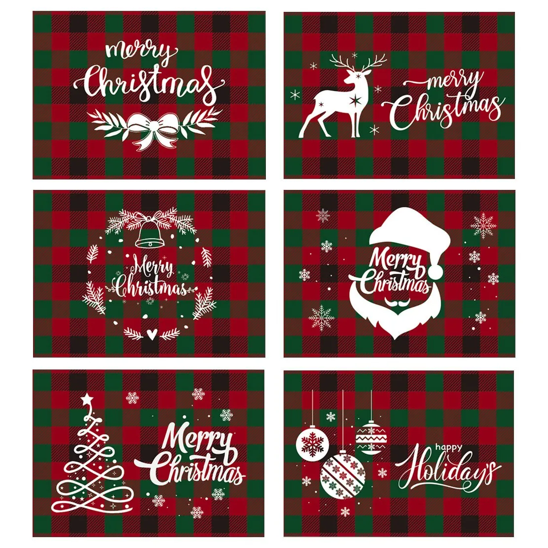Manteles Individuales Navidad Lino Falso Cuadros Buffalo Resistentes Al Calor Impresión Papá Noel Decoración Mesa