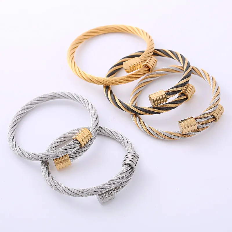 Twisted Cable Wire Bracelet Stainless Steel Open Cuff Bangle Industrial Punk Minimalist Jewelry For Men And Women