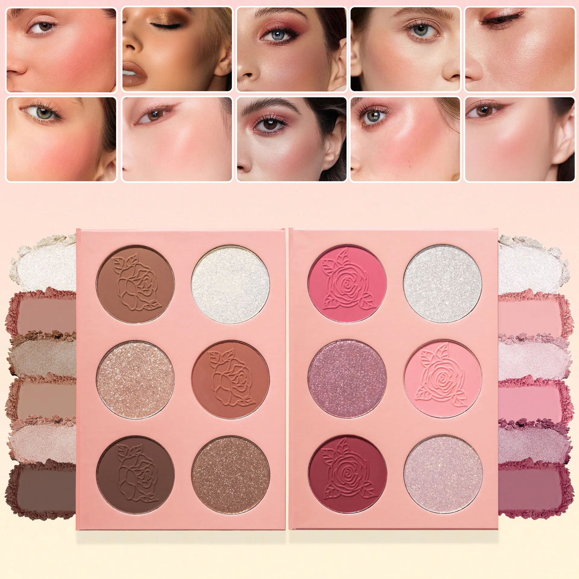 Meerkleurig Blush Palet Highlighter Contour Gezicht Make-up Poeder Waterbestendig Langhoudend Natuurlijk Vintage Roos Pro