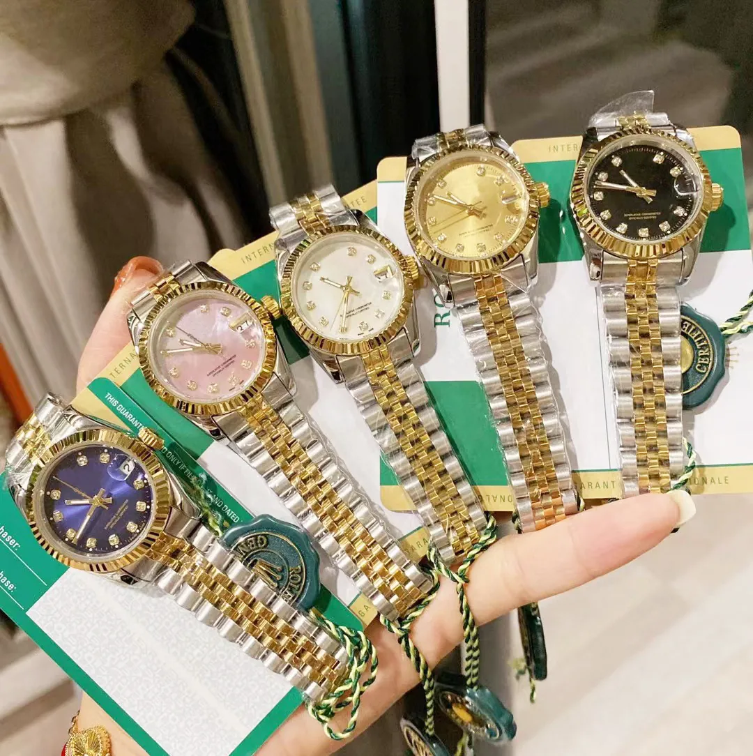 Women's Two-Tone Luxury Quartz Watch With Stainless Steel Band Rhinestone Dial Calendar Round Dial Fashion Jewelry Wristwatch