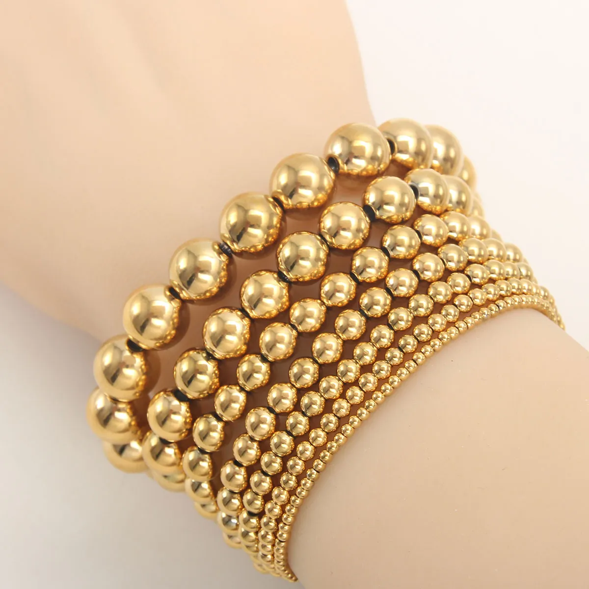 Bead Bracelet 304 Stainless Steel Gold Plated Elastic Stackable Minimalist Fashion Jewelry Accessories For Women Men