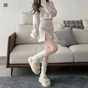 Women Winter Warm Knitted Leg Warmers Extended JK Calf Socks Ribbed Solid Color Soft Stretchy Fashion Accessories