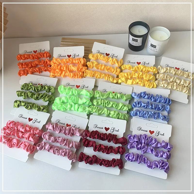 Women Satin Scrunchies Hair Ties Ponytail Holders Fluorescent Solid Color Elastic Hairbands Fresh Sweet Style For Girls