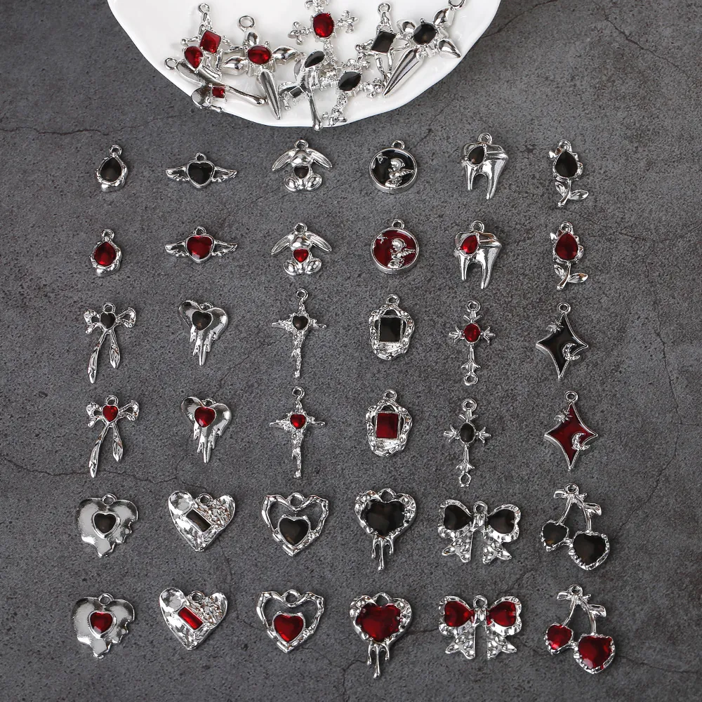 Alloy Heart Cross Bow Charms Drip Oil Gothic Dark Style DIY Jewelry Making Accessories For Necklace Earring Bracelet