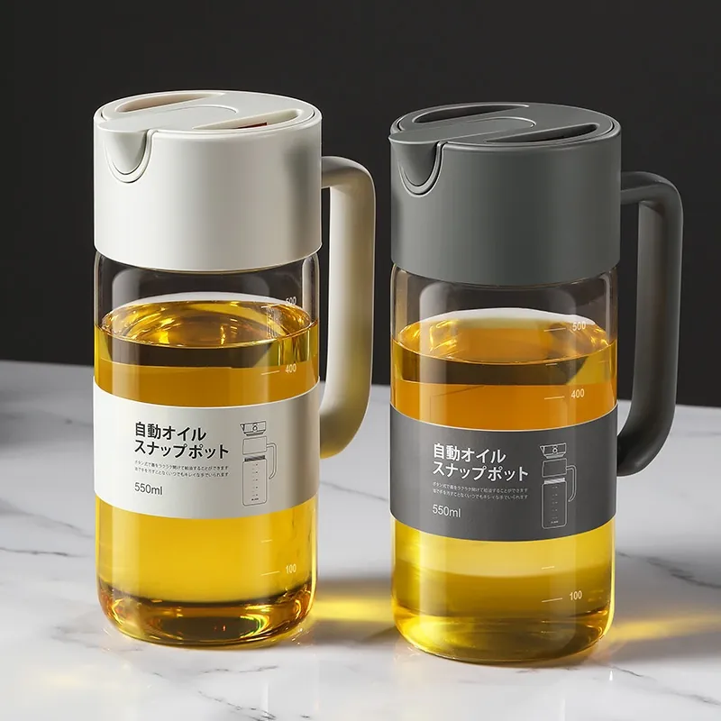 Distributeur Huile En Verre Borosilicate Ouverture Automatique Anti Fuite Grande Capacité Carafe Cuisine Vinaigre