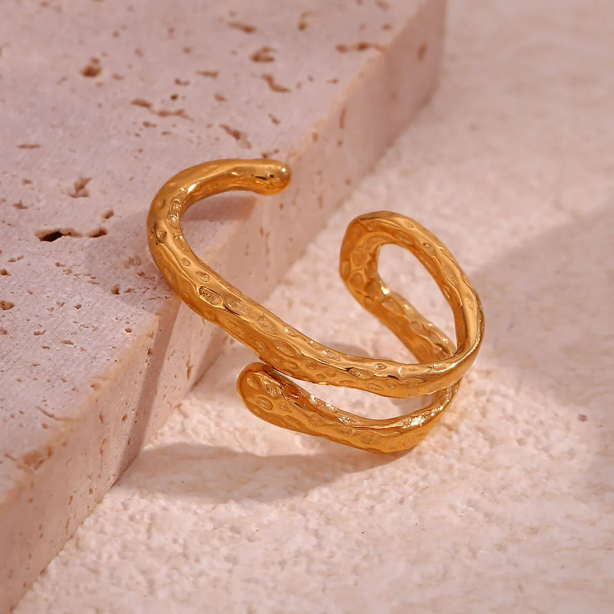 Irregular Hammered Ear Cuff 18K Gold Plated Stainless Steel Minimalist Non Pierced Earring For Women Fashion Jewelry