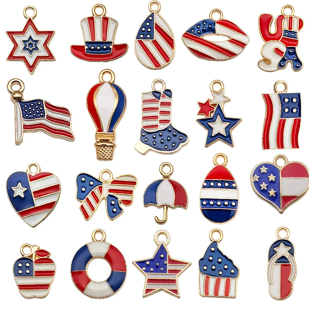 USA Flag Patriotic Charms Enamel Zinc Alloy Pendants For Jewelry Making DIY Bracelet Necklace Earrings Red White Blue Stars