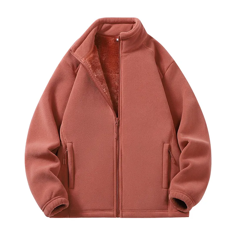 Fleece Jacket For Men And Women Winter Stand Collar Polar Fleece Coat Warm Windproof Full Zip Thermal Outerwear Unisex