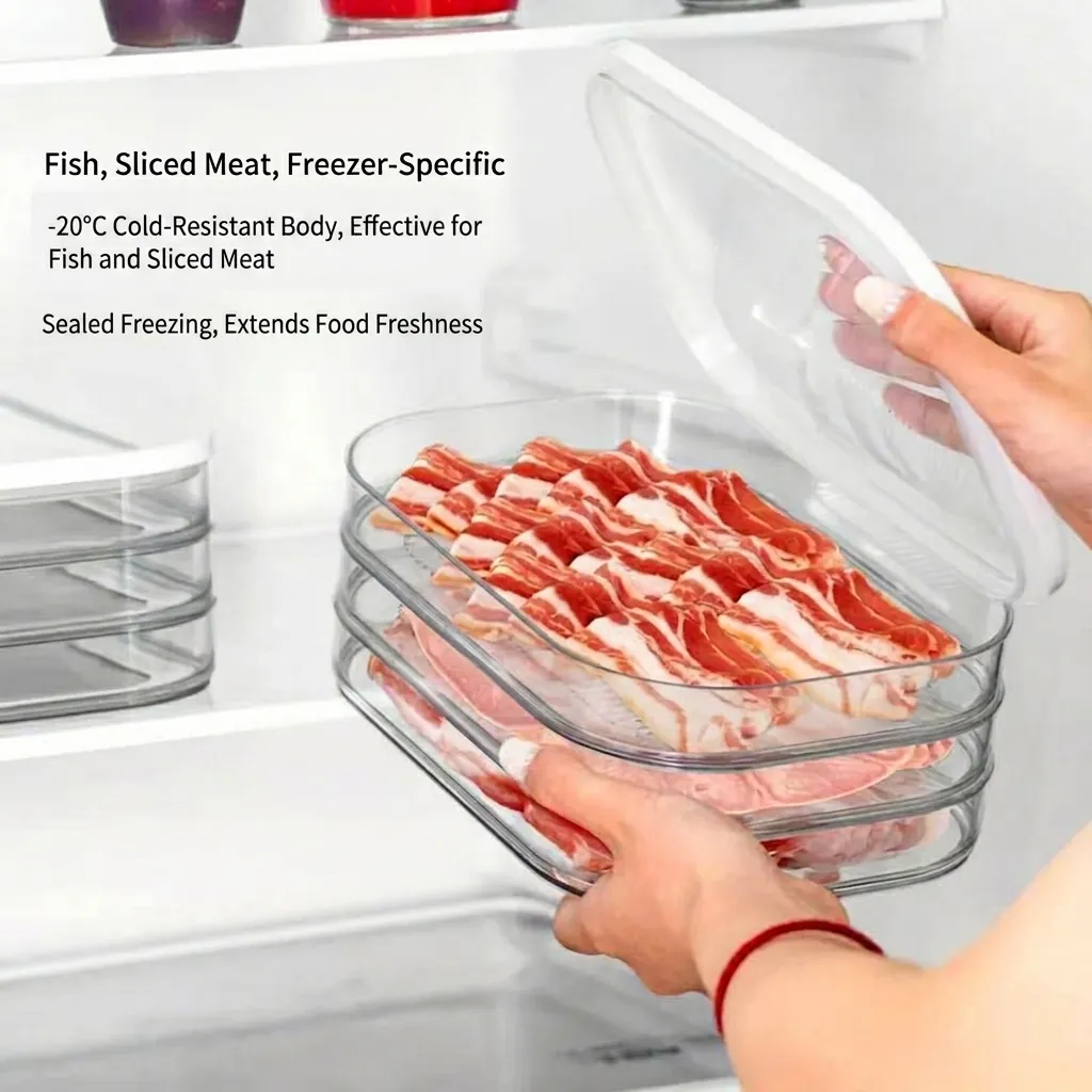 Stackable Refrigerator Food Storage Containers Clear Plastic Airtight Meal Prep Boxes For Meat Fish Cold Resistant