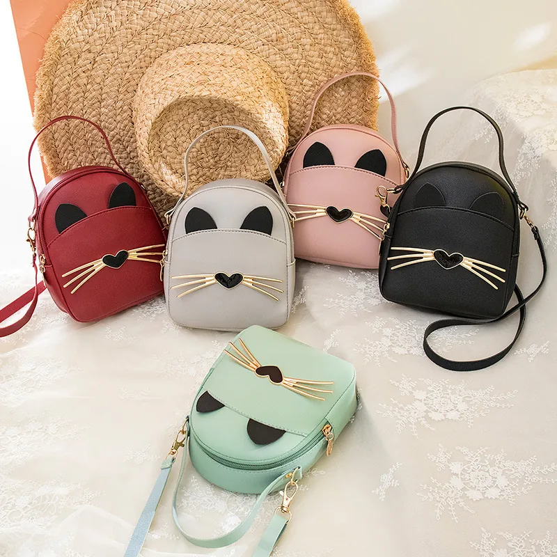 Mini Backpack PU Leather Cat Design Cute Casual Handbag With Adjustable Straps For Women Girls