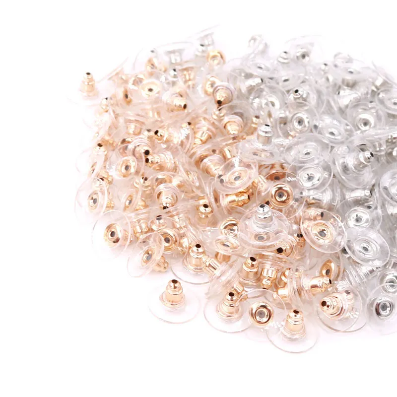 Earring Backs Stoppers Clear Silicone Plastic With Gold Silver Metal Disc Bullet Shape DIY Jewelry Making Replacement