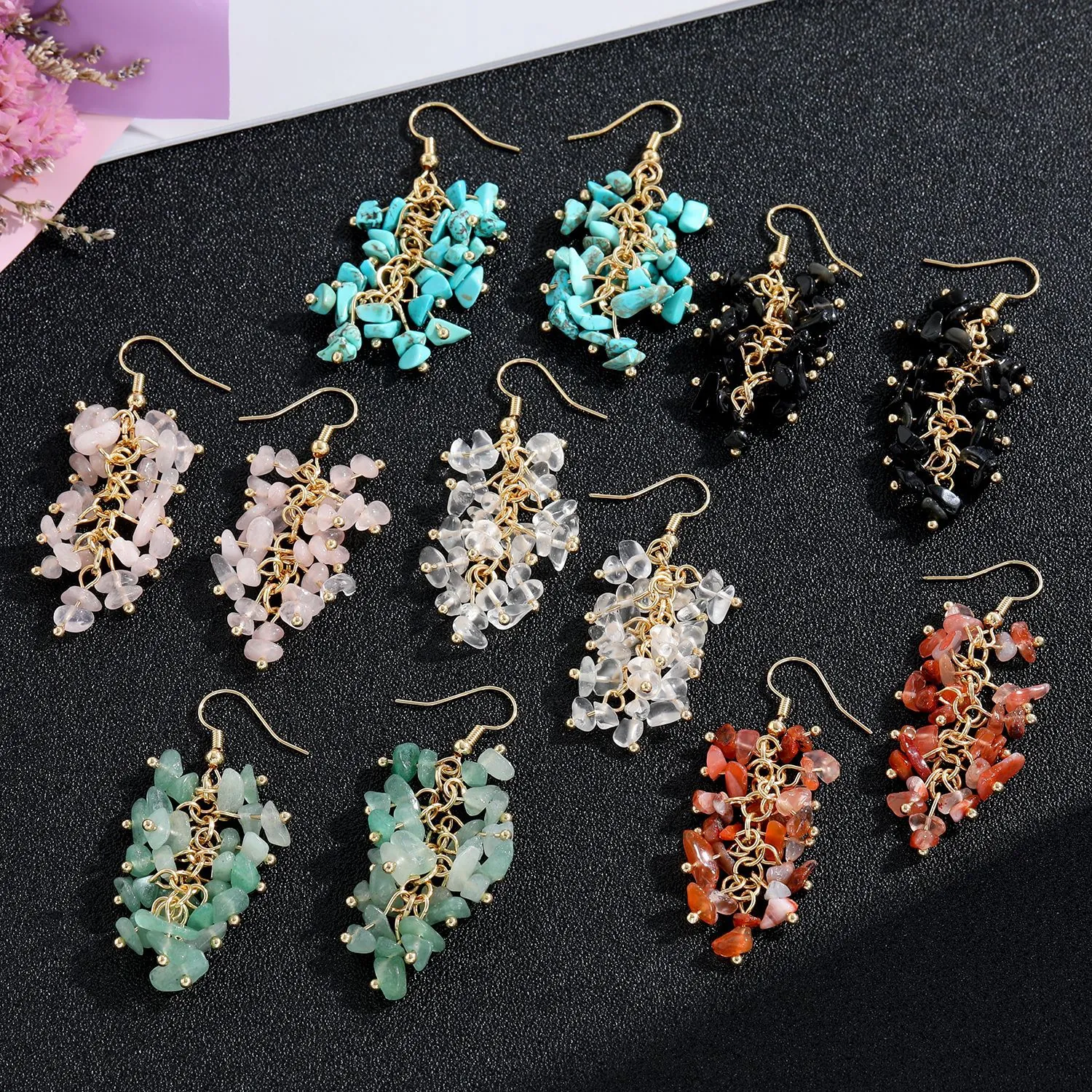 Handmade Bohemian Long Tassel Dangle Earrings With Natural Crushed Stone And Iron Earring Post For Women Fashion
