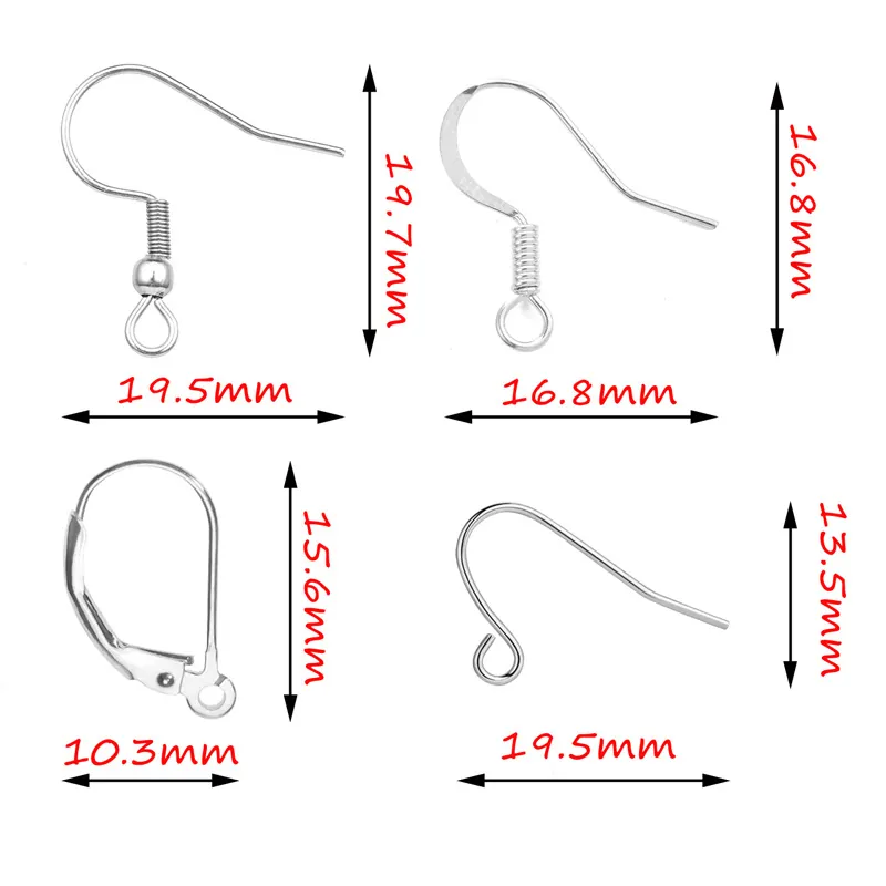 Stainless Steel Earring Hooks Findings For DIY Jewelry Making French Ear Wire Lever Back Loops Silver Color