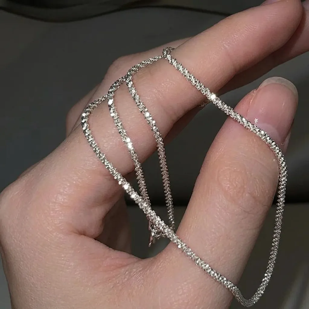 Sparkling Textured Chain Necklace Titanium Steel 18K Gold Plated Shimmering Minimalist Jewelry For Women Men
