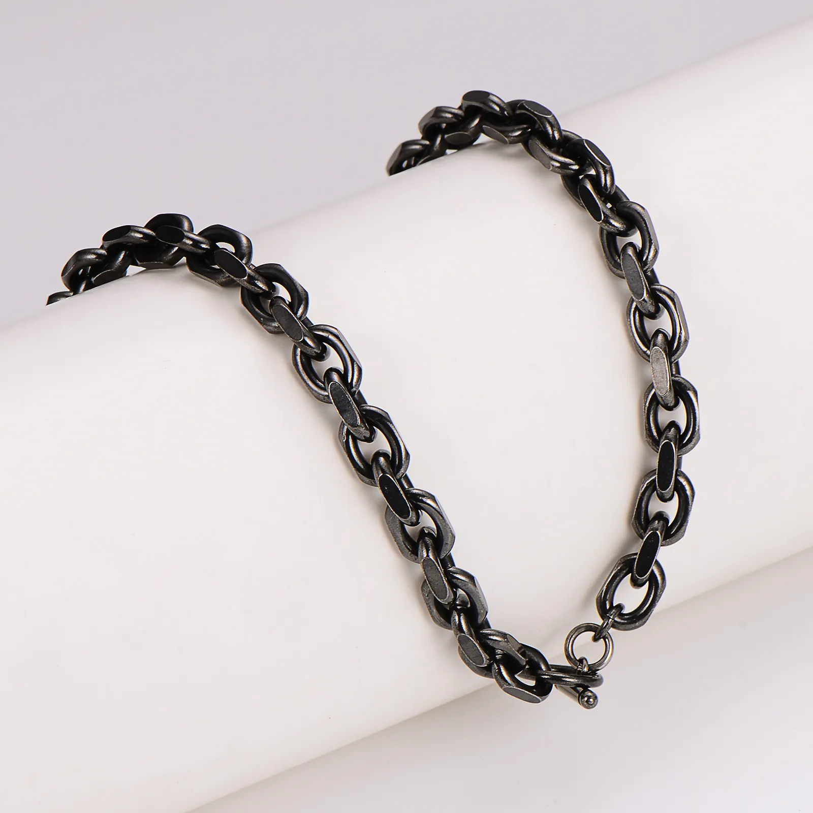 Men Black 304 Stainless Steel O-Chain Necklace With Toggle Clasp Hip Hop Fashion Minimalist Jewelry For Daily Wear