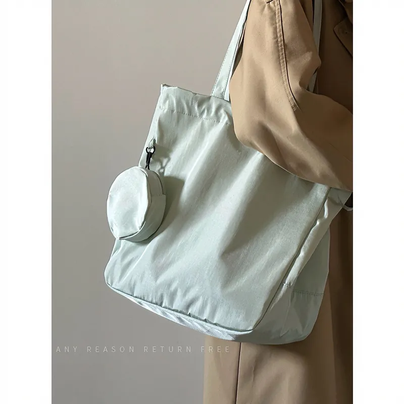 Large Capacity Nylon Tote Bag With Small Round Pouch Lightweight Casual Shoulder Handbag For Women Travel Commute