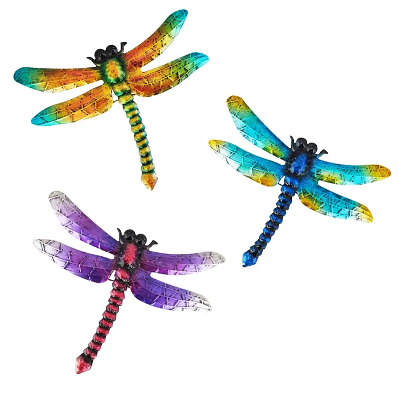 Colorful Metal Dragonfly Wall Decor Iron Art Painted Hanging Sculpture For Outdoor Garden Patio Home Pastoral Style