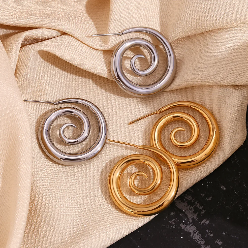 Minimalist Stainless Steel Spiral Geometric Stud Earrings For Women 18K Gold Plated Swirl Design Fashion Jewelry Daily Commute Accessory