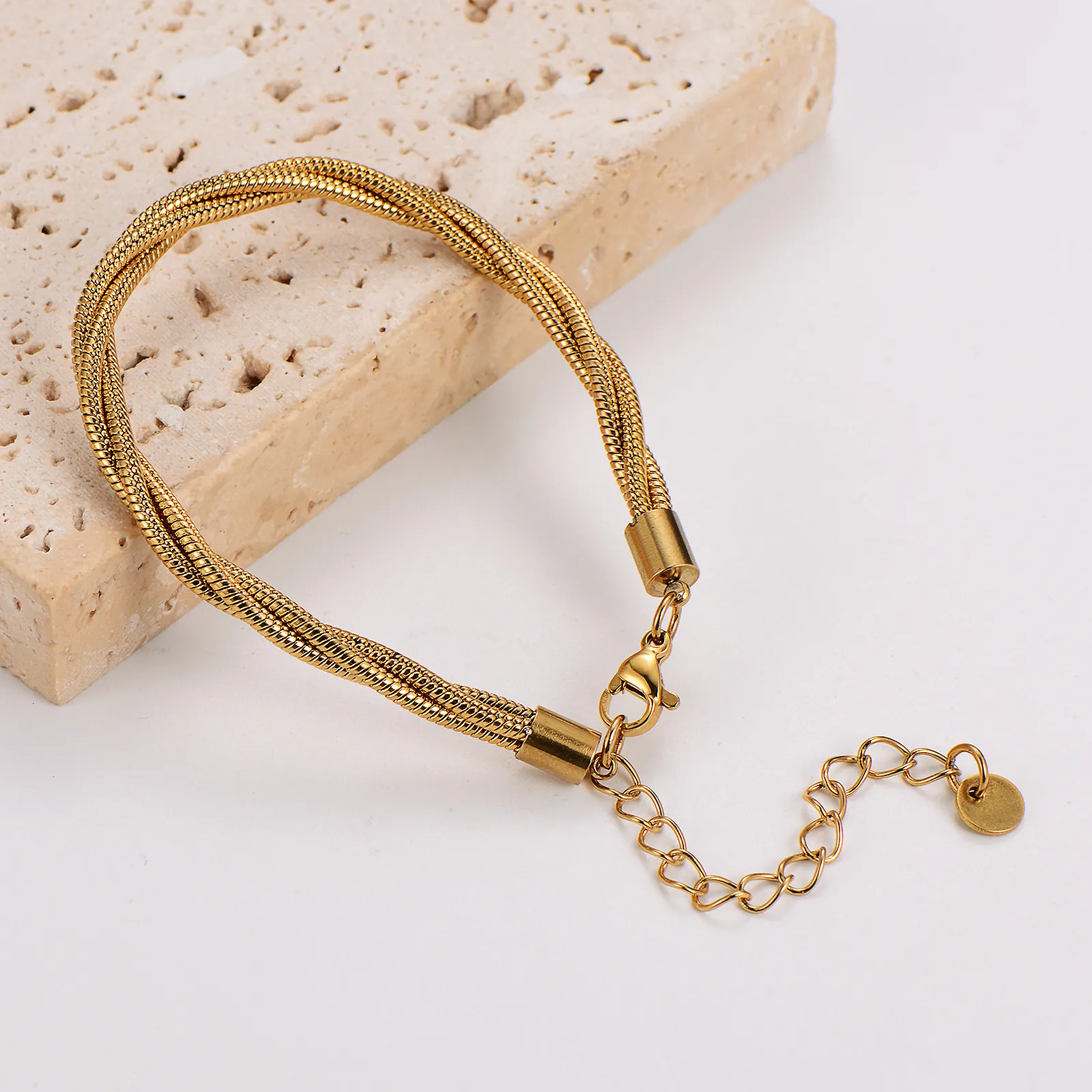 Triple Strand Snake Bone Chain Bracelet Stainless Steel Gold Plated Twisted Braided Punk Hip Hop Jewelry Men Women