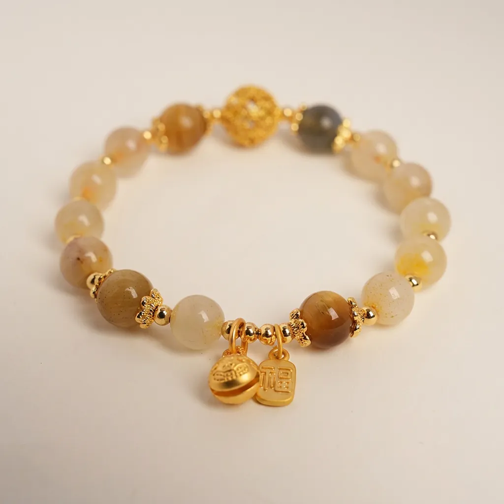 Bracelet En Perles De Citrine Avec Pendentif Caractère Fu Et Tunjinshou Style Chinois Vintage Luxe Pour Femmes