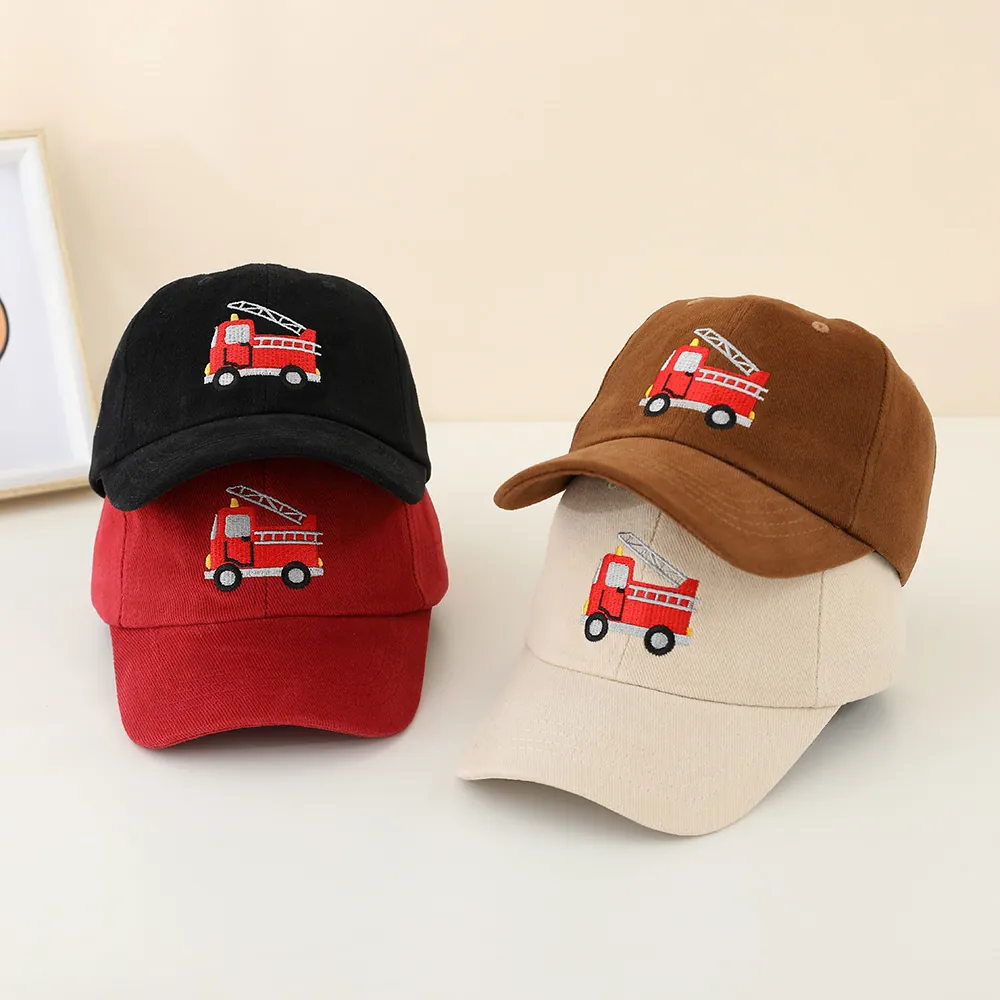 Kids Baseball Cap Cotton Sun Hat With Fire Truck Embroidery Adjustable Outdoor Sports Headwear For Boys And Girls