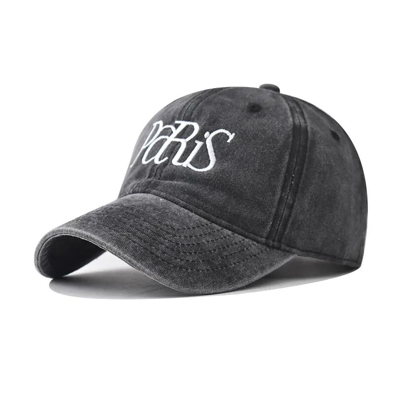 Cappello Da Baseball In Cotone Lavato Ricamato Paris Retro Distressed Regolabile Protezione Solare All'aperto Cappello Unisex