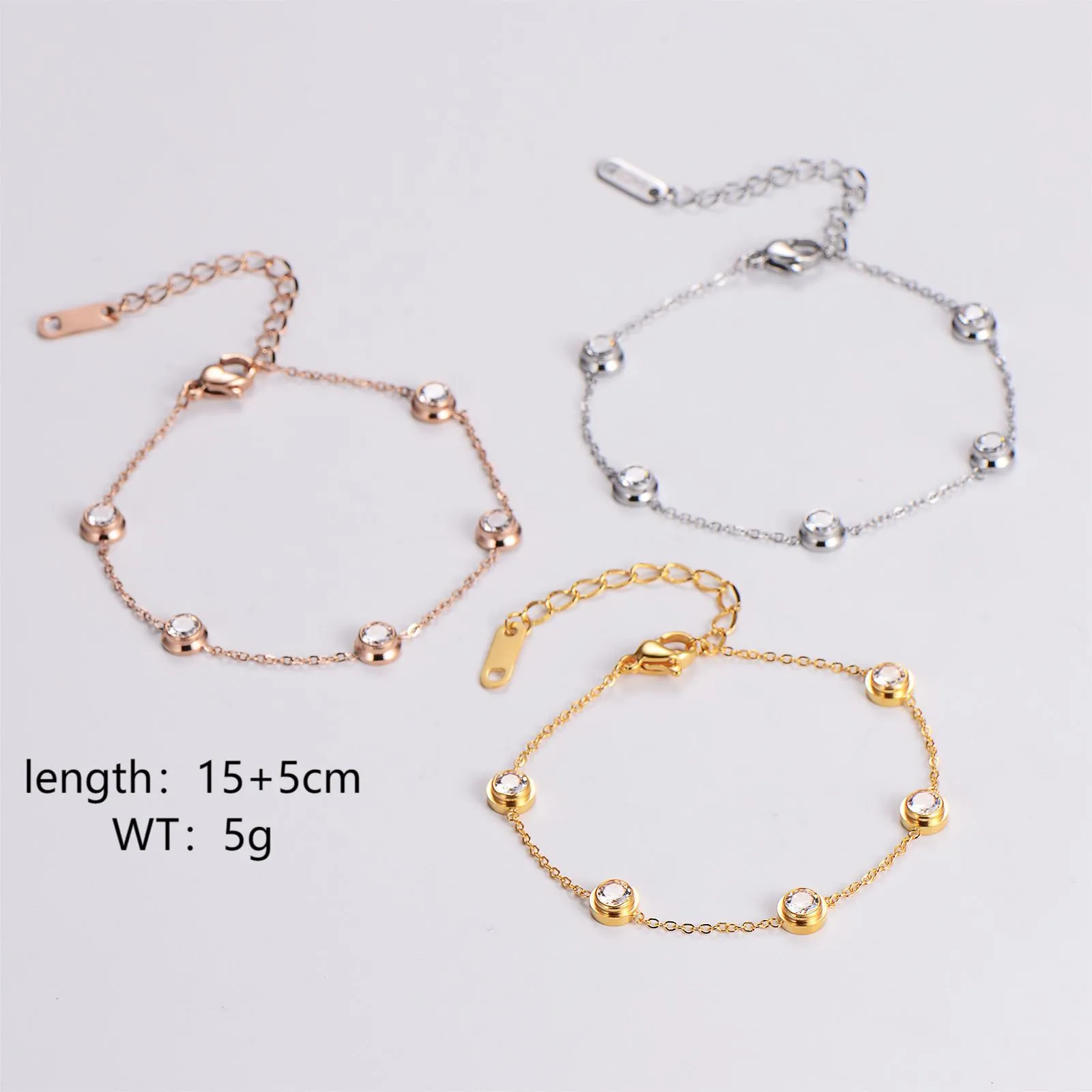 Minimalistisches Edelstahl Zirkonia Armband Für Damen 18 Karat Vergoldet Rund Zargenfassung Verstellbare Kette Schmuck