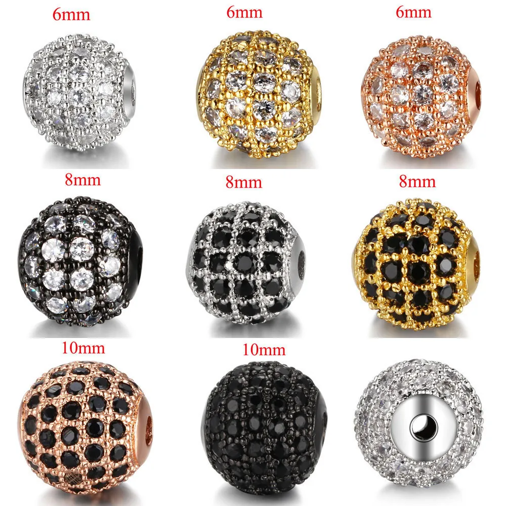 Round Micro Pave Zirconia Copper Spacer Beads Ball For DIY Jewelry Making Bracelet Necklace Accessories Craft
