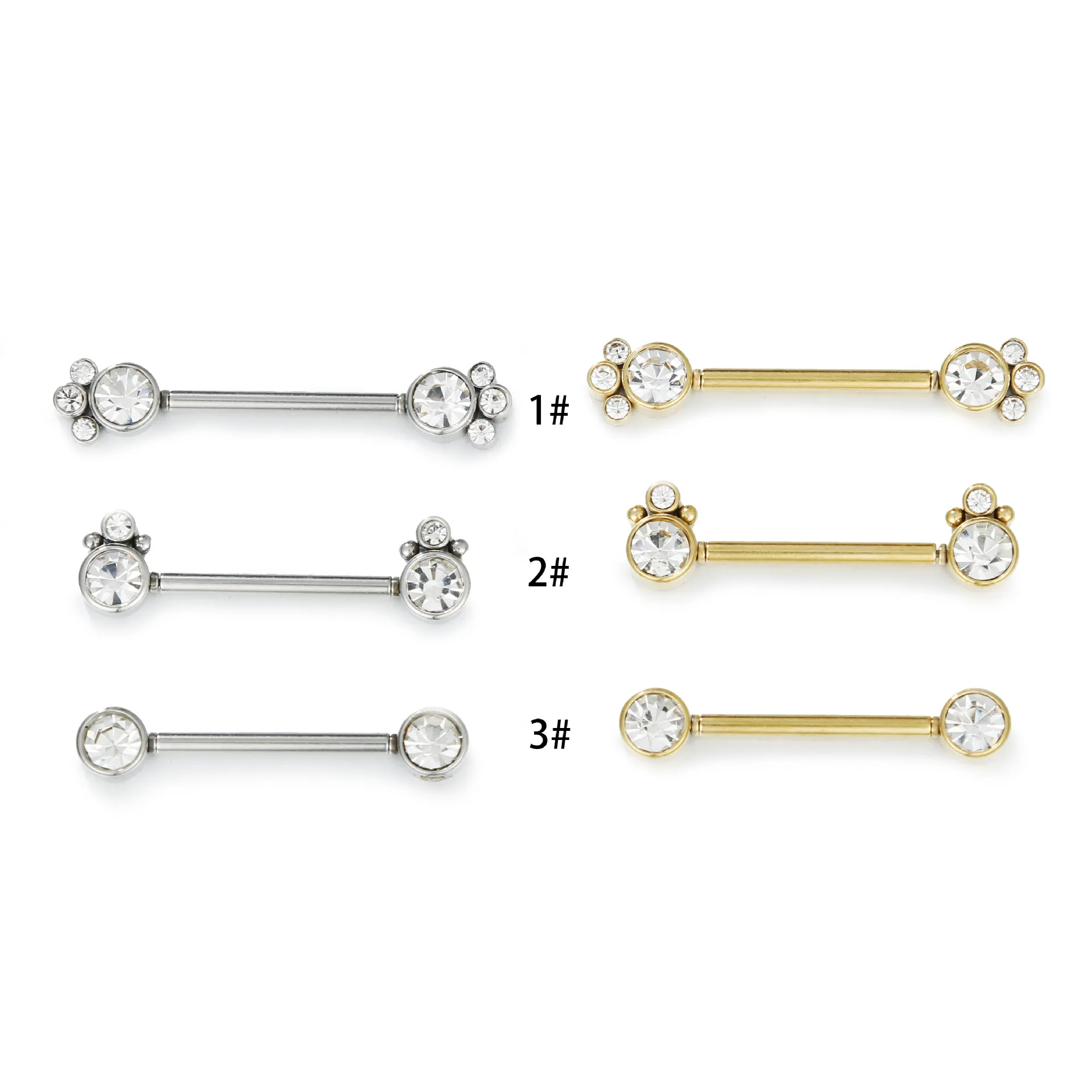 316L Stainless Steel Nipple Rings Zircon Inlaid Body Piercing Jewelry Barbell Flower Geometric Shape Women