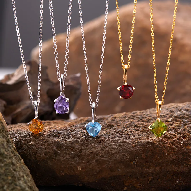 Natürlicher Topas Amethyst Citrin Granat Herz Anhänger Halskette 925 Sterlingsilber Vergoldet Edelstein Schmuck Für Damen Geschenk