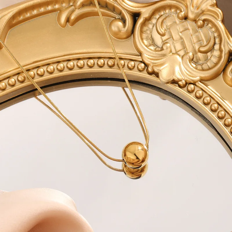 Minimalist Round Ball Pendant Necklace Stainless Steel Gold Plated Polished Snake Bone Chain For Women Simple Elegant