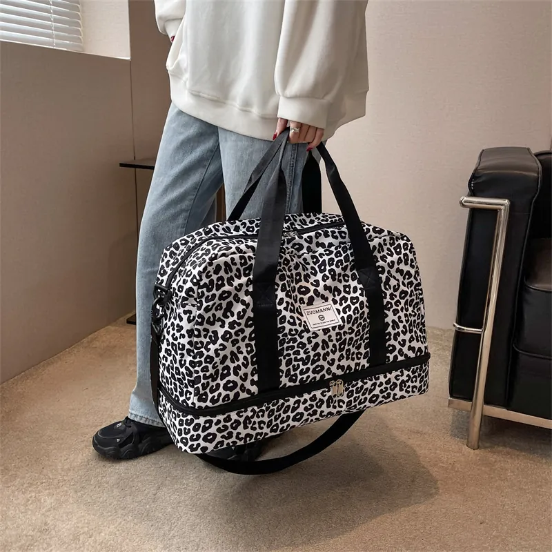 Sac De Voyage Grande Capacité Tissu Oxford Imprimé Animal Avec Compartiment Chaussures Pour Sport Yoga Gym