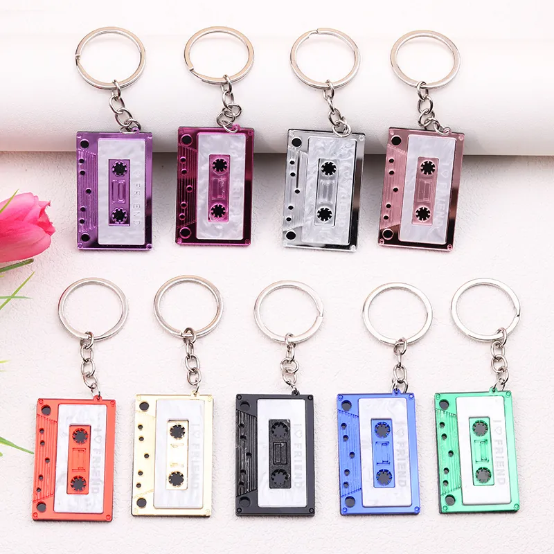 Retro Cassette Tape Keychain Acrylic Alloy Metal Rectangle Vintage Fashion Jewelry Gift For Friend Colorful Novelty