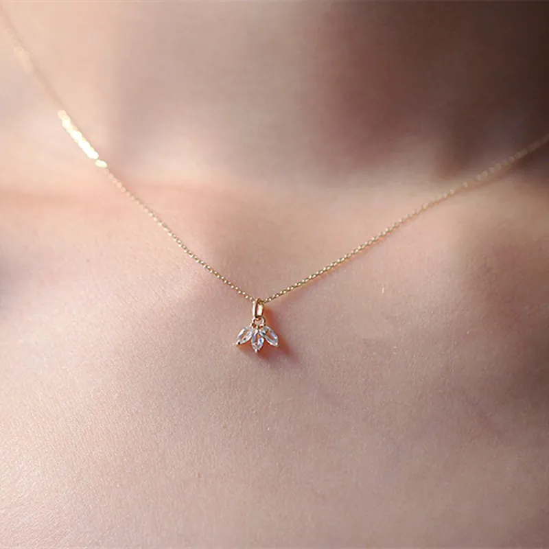 Dainty 925 Sterling Silver Necklace With Marquise Zircon 14K Gold Plated French Style Minimalist Clavicle Chain For Women