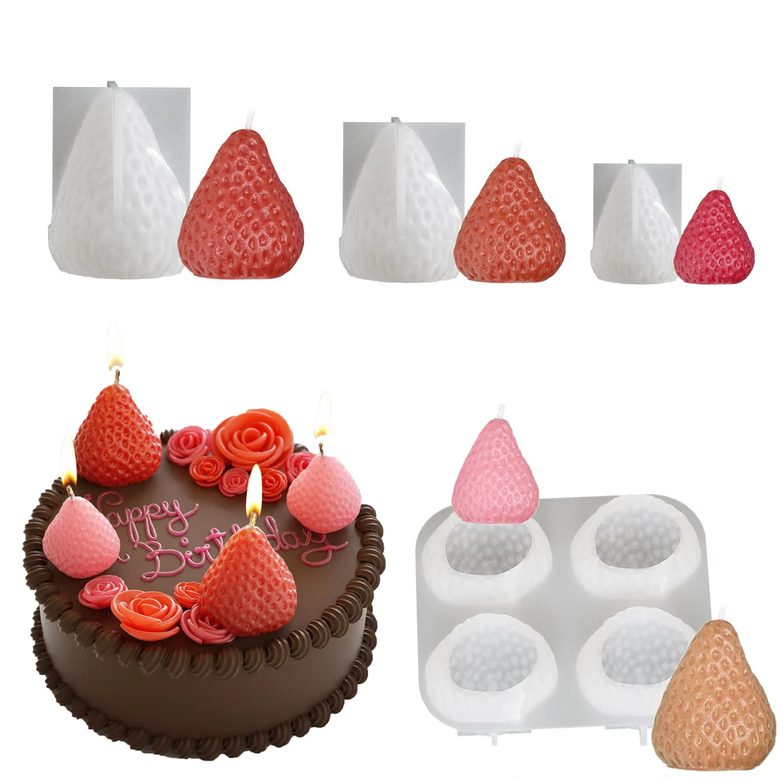 Stampo In Silicone Fragola Forma Di Frutta Realistica Per Candele Profumate DIY Artigianato Resina Decorazione Torte Fondant
