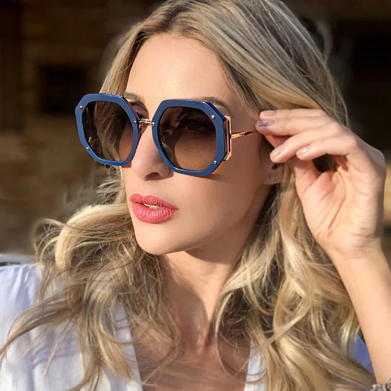 Oversized Octagonal Sunglasses Hollow Metal Frame With Rivets UV400 Protection Gradient Lenses Retro Fashion For Women