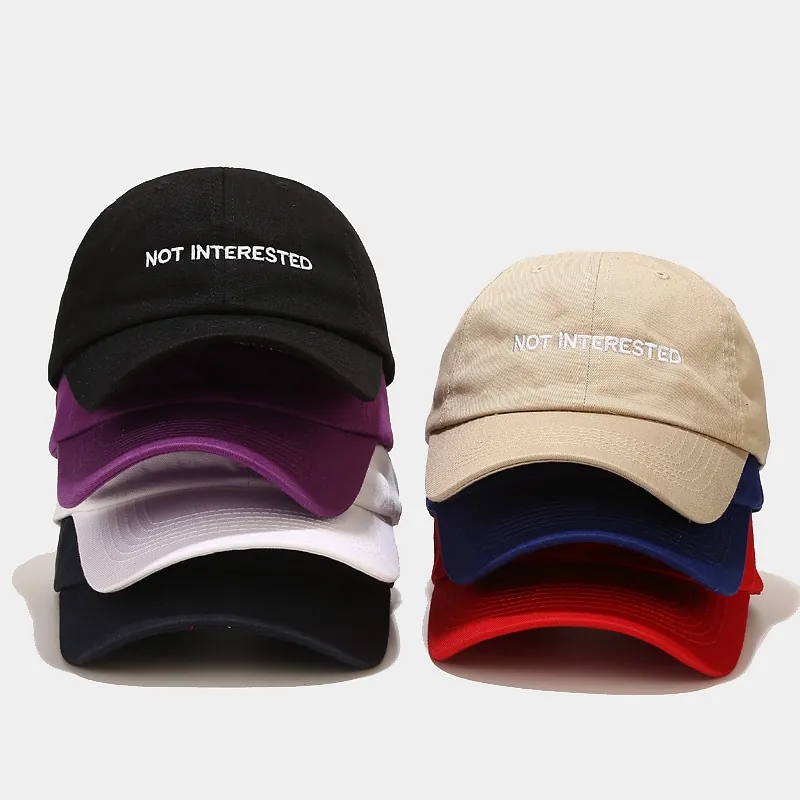 Cotton Twill Baseball Cap Embroidered Not Interested Lettering Sun Protection Adjustable Casual Dad Hat Unisex
