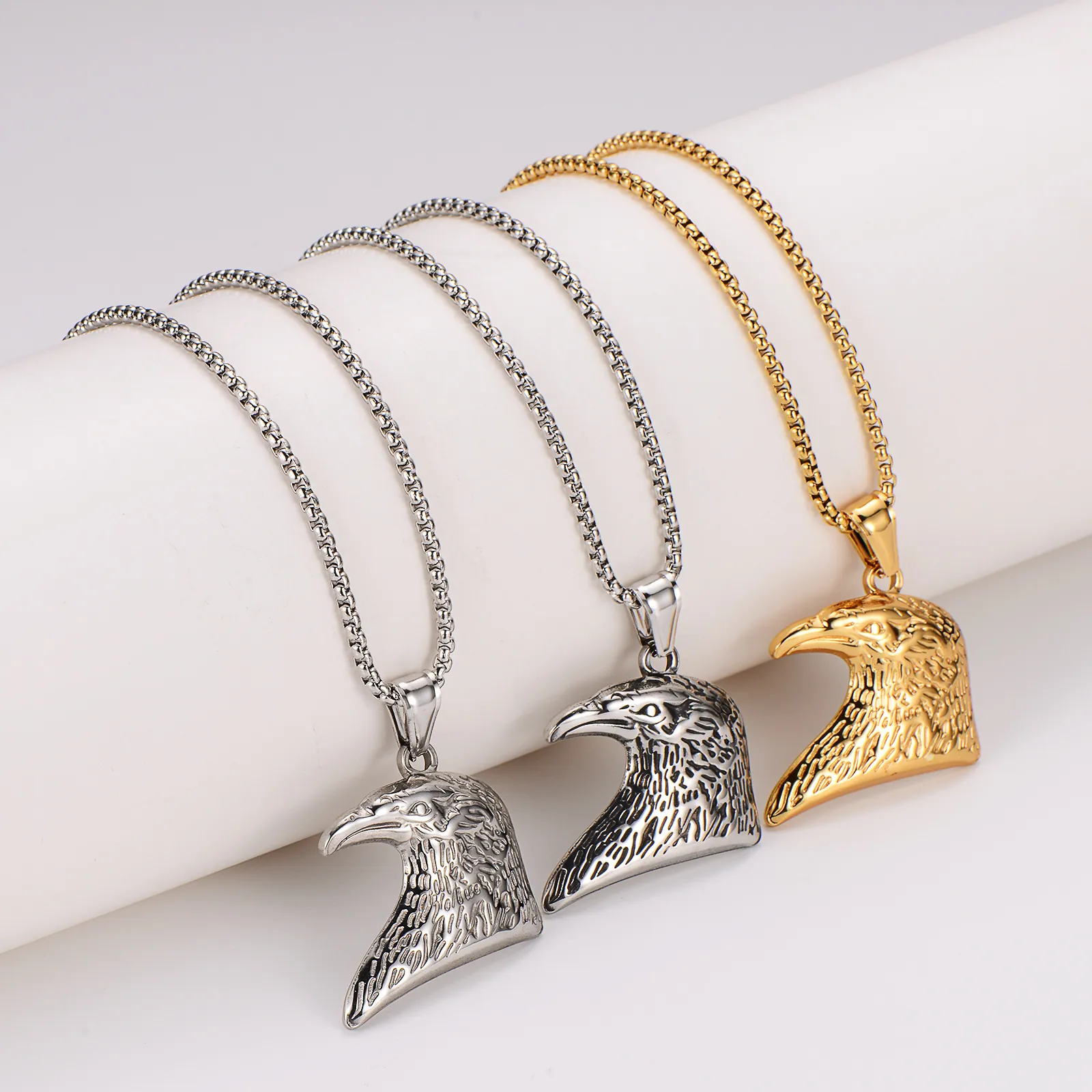 Men Stainless Steel Eagle Head Pendant Necklace Hip Hop Retro Animal Style Punk Jewelry Accessories For Masculine Look