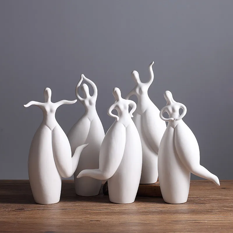 Abstract Female Dancer Ceramic Figurine Matte White Modern Minimalist Nordic Statue Home Office Decor Art Sculpture