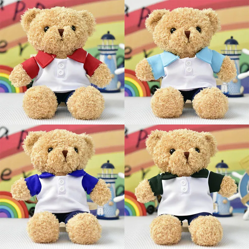 Teddy Bear Plush Toy Soft Textured Plush Stuffed Animal Wearing Polo Shirt Shorts Preppy Style Souvenir Gift For Kids
