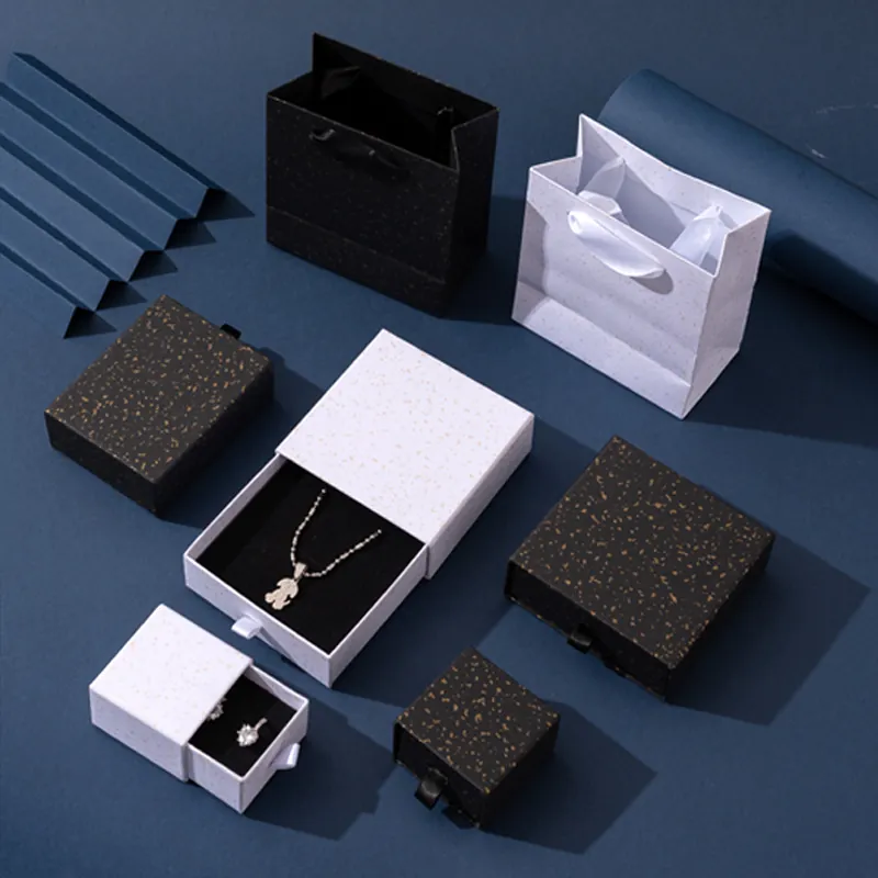 Portagioie a Cassetto di Lusso con Spruzzi Dorati Minimalista Cartone Confezione Gioielli Per Collana Anello Orecchino Regalo