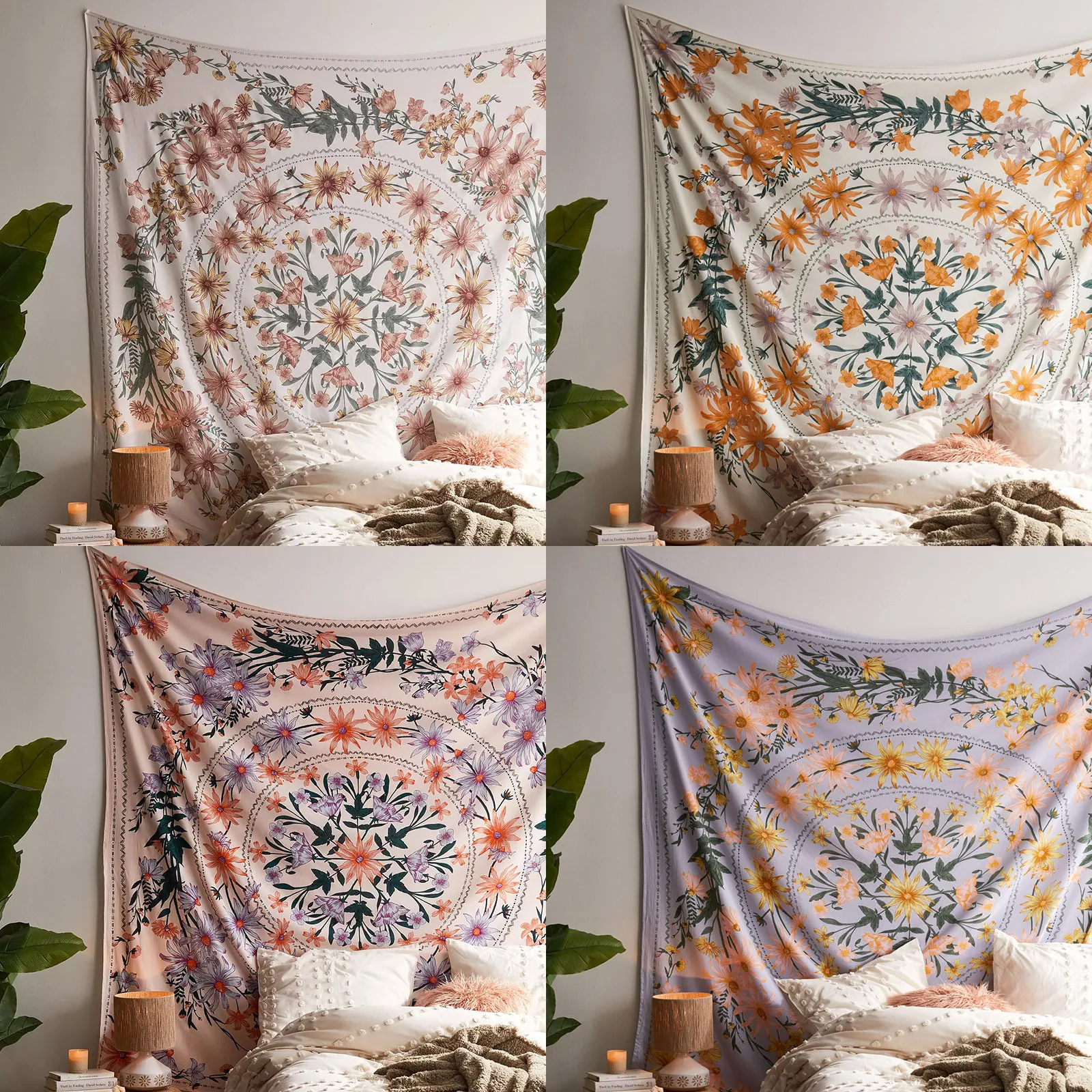 Mandala Wall Tapestry Bohemian Floral Pattern Polyester Fabric Hanging Backdrop For Bedroom Living Room Home Decor